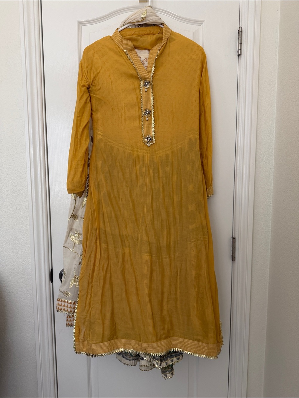 Women’s Mustard Gold-Trim Kurta Set